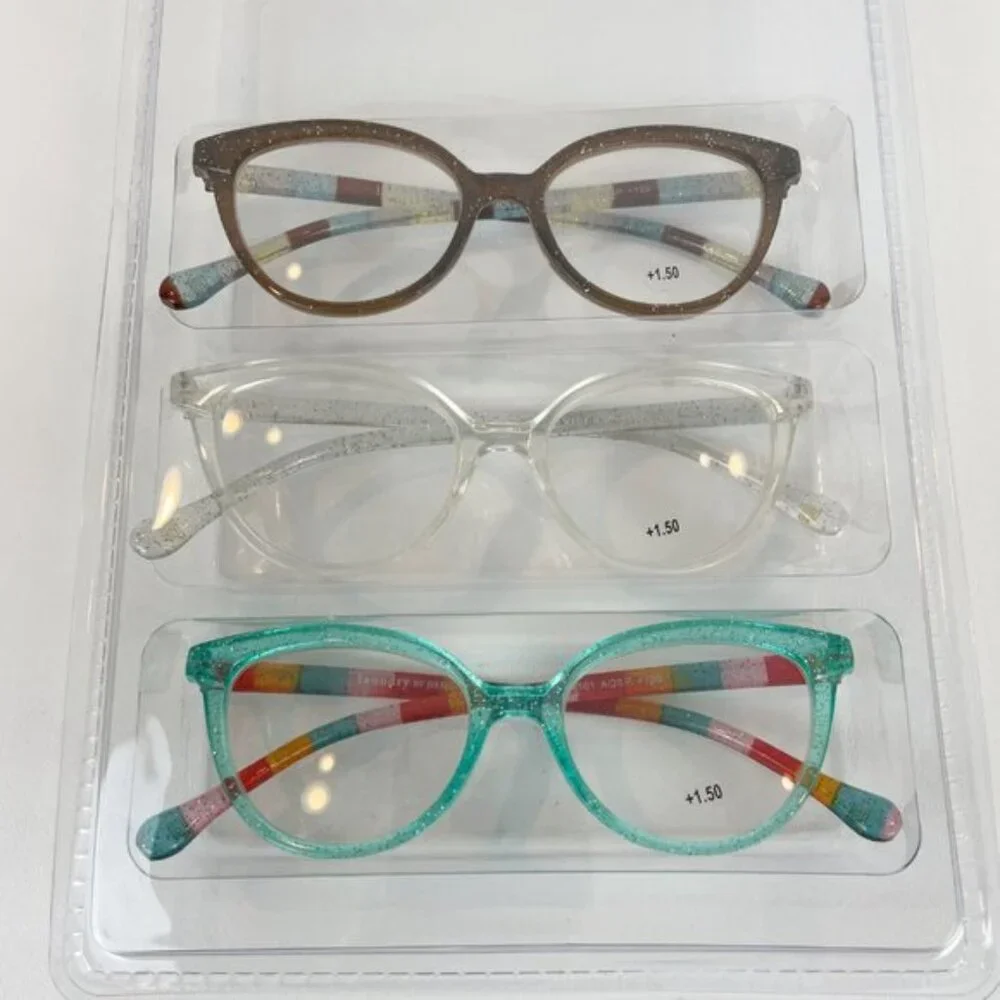 Laundry by Design +1.50 Reading Glasses Glitter Aqua Clear Brown Striped